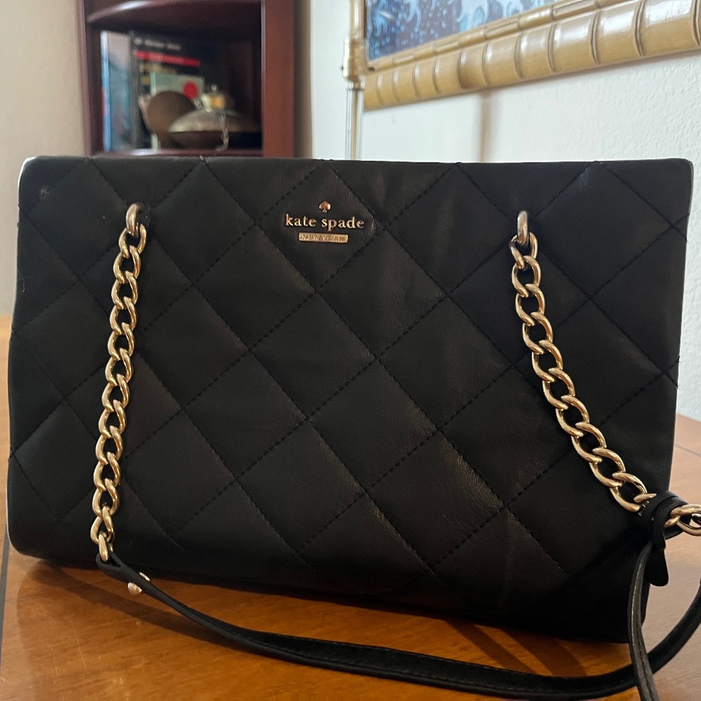 Kate spade quilted black leather tote bag